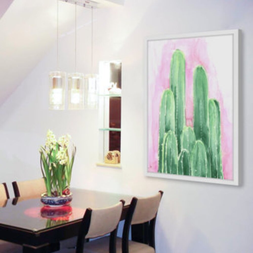 " Saguaro " by Kimberlee Watson Watercolor Painting Print in White Frame NEW NIB